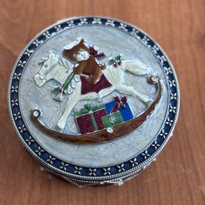 Vintage Enamel Carousel Horse Trinket Box | Holiday Drum Box | Christmas Decor